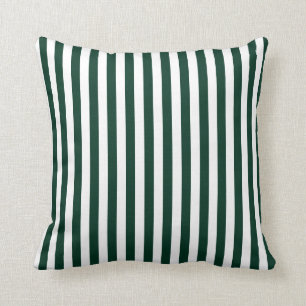 Thin Stripes - White and Dark Green Throw Pillow