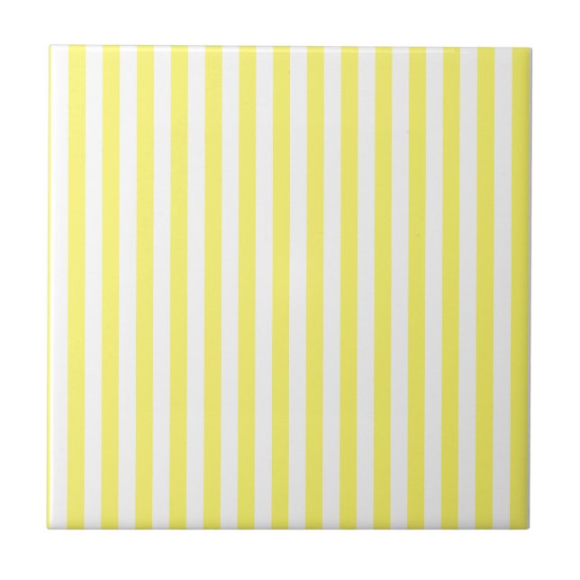 Thin Stripes - White and Lemon Ceramic Tile (Front)