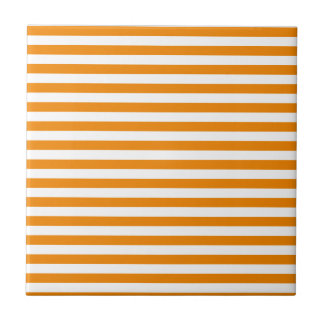 Thin Stripes - White and Tangerine Ceramic Tile