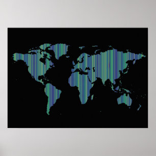 thin stripes world map poster