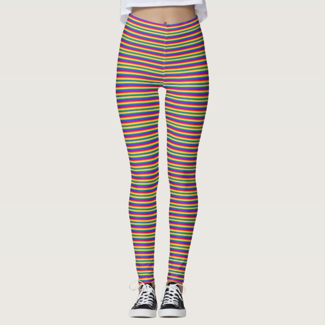 Thin Tiny Rainbow Colors Stripes Leggings (Front)
