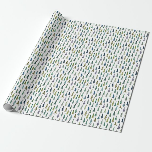 Thin Tree Pattern Retro Christmas and Winter Gift Wrapping Paper (Unrolled)