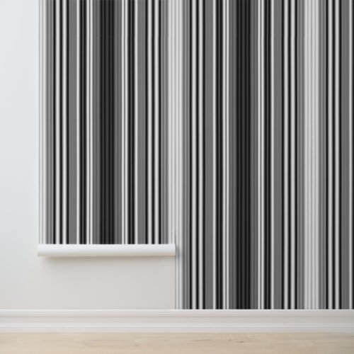    Thin Vertical Stripes Modern Black White  Grey Wallpaper