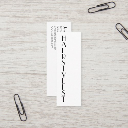 Thin vertical style text mini business card