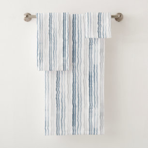 Thin Watercolor Stripes, Navy Blue, Slate, Gray Bath Towel Set