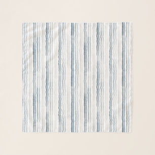 Thin Watercolor Stripes, Slate Blue, Gray on White Scarf