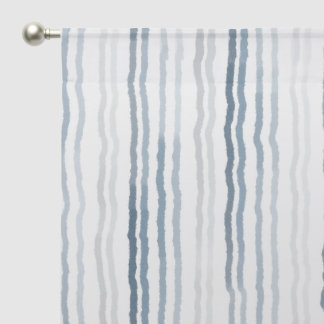 Thin Watercolor Stripes, Slate Blue, Gray on White Sheer Curtains