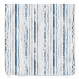 Thin Watercolor Stripes, Slate Blue, Gray, White Bandana