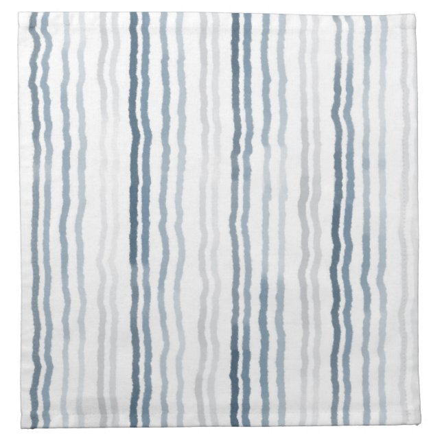 Thin Watercolor Stripes, Slate Blue, Gray, White Cloth Napkin (Front)