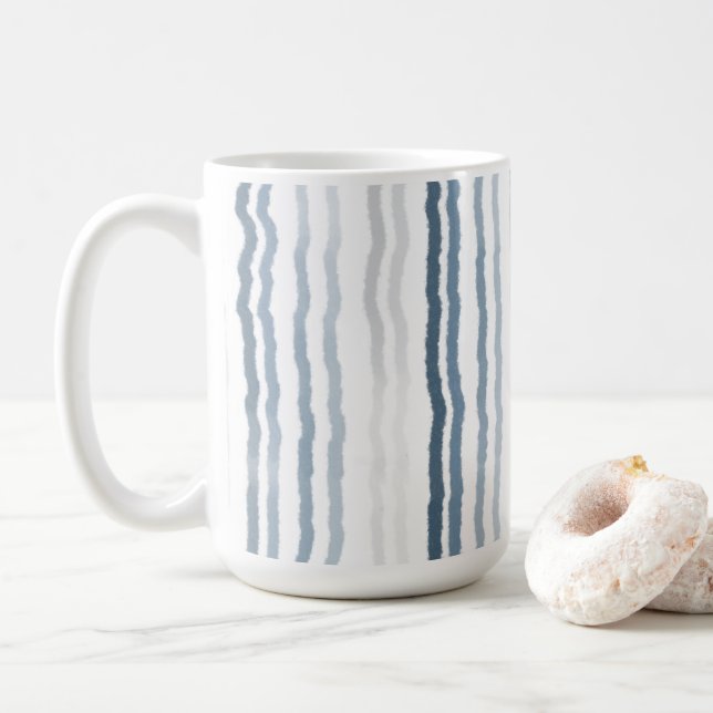 Thin Watercolor Stripes, Slate Blue, Gray, White Coffee Mug (With Donut)