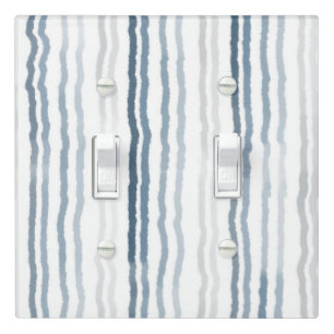 Thin Watercolor Stripes, Slate Blue, Gray, White Light Switch Cover