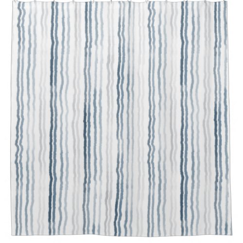 Thin Watercolor Stripes Slate Blue Gray White Shower Curtain