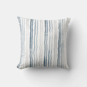 Thin Watercolor Stripes, Slate Blue, Gray, White Throw Pillow