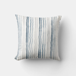 Thin Watercolor Stripes, Slate Blue, Gray, White Throw Pillow