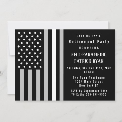 Thin White Line American Flag EMS Retirement Party Invitation