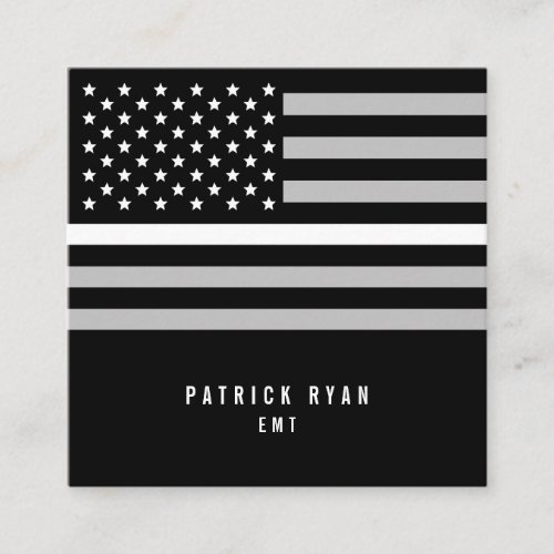 Thin White Line EMS American Flag Professional Square Business Card
