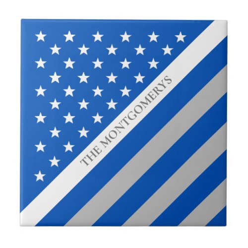 Thin White Line EMS EMT American Flag Monogram Blu Ceramic Tile