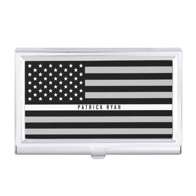 Thin White Line EMS EMT American Flag Monogram Business Card Case (Front)