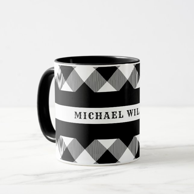 Thin White Line EMS EMT Buffalo Plaid Monogram Mug (Front Left)