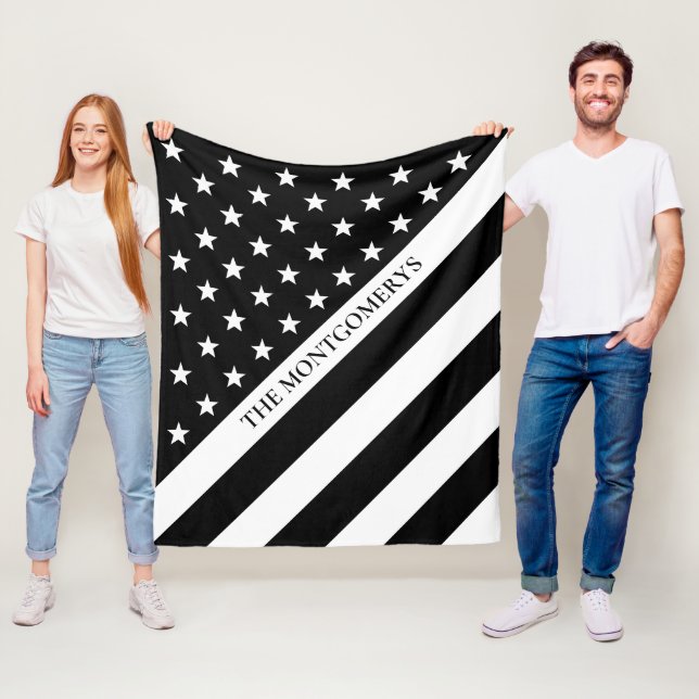 Thin White Line EMS EMT Flag Monogram Name Fleece Blanket (In Situ)