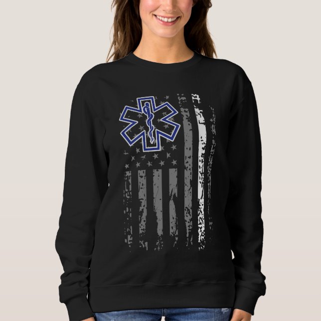Thin White Line EMS EMT Paramedic American Flag Ba Sweatshirt (Front)