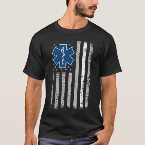 Thin White Line EMS EMT Paramedic American Flag Ba T_Shirt