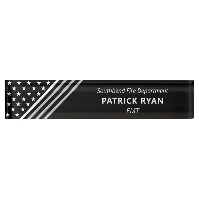 Thin White Line EMS EMT Stars Stripes Monogram Desk Name Plate (Front)