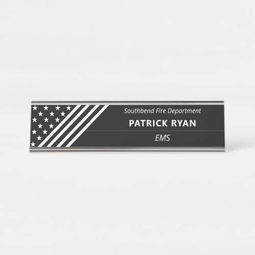 Thin White Line EMS Stars Stripes Monogram Desk Name Plate