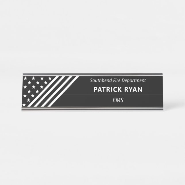 Thin White Line EMS Stars Stripes Monogram Desk Name Plate (Front)