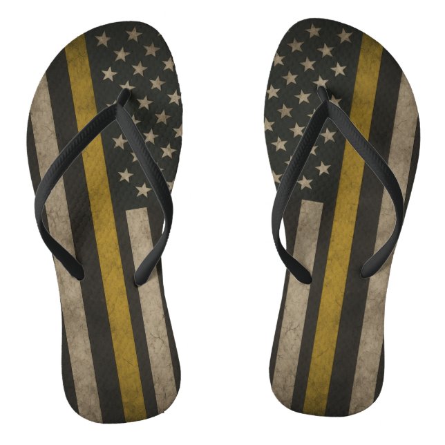 Thin Yellow Line American Flag Flip Flops (Footbed)