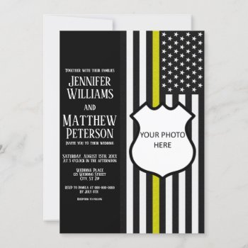 Thin Yellow Line Badge Photo Insert Invitation by ThinBlueLineDesign at Zazzle