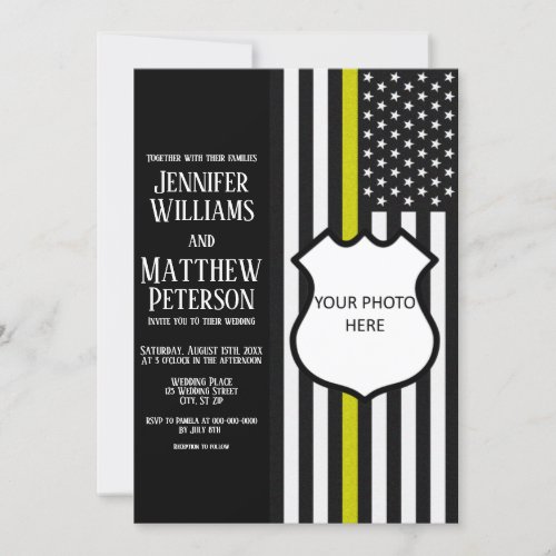 Thin Yellow Line Badge Photo Insert Invitation