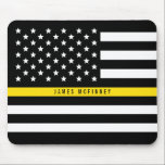 Thin Yellow Line Dispatcher American Flag Add Name Mouse Pad<br><div class="desc">This mousepad,  in honor of dispatchers,  features a black and white thin yellow line American flag along with a name for you to personalize.</div>