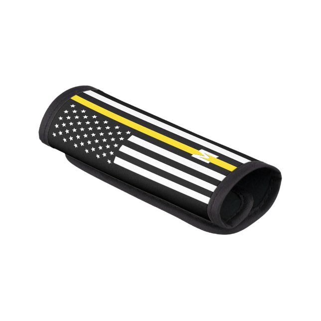 Thin Yellow Line Dispatcher American Flag Monogram Luggage Handle Wrap (Angled)