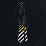 Thin Yellow Line Dispatcher American Flag Monogram Neck Tie<br><div class="desc">This tie features a black and white American flag with thin yellow line  design that has stars and stripes on a black background and monogrammed initials for you to personalize in a classic white script. Perfect for dispatchers. Wear it in style!</div>