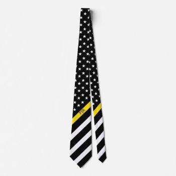 Thin Yellow Line Dispatcher American Flag Monogram Neck Tie by ilovedigis at Zazzle