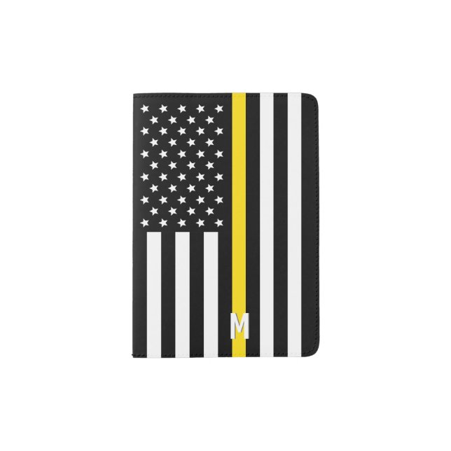 Thin Yellow Line Dispatcher American Flag Monogram Passport Holder (Front)