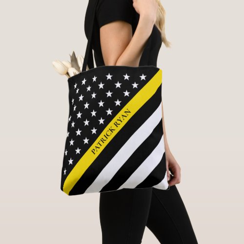 Thin Yellow Line Dispatcher American Flag Monogram Tote Bag