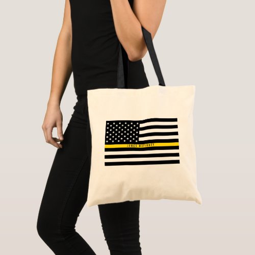 Thin Yellow Line Dispatcher American Flag Monogram Tote Bag