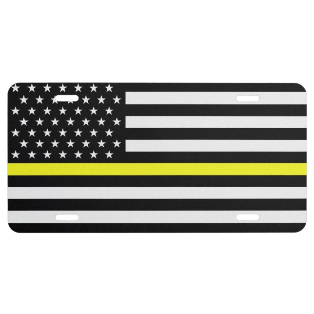 Thin Yellow Line Dispatcher Flag License Plate (Front)