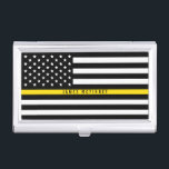 Thin Yellow Line Dispatcher Flag Monogram Business Card Case<br><div class="desc">This business card case features a black and white American flag with a thin yellow line across the middle and your name in a modern white typography for you to personalize. This case matches our thin yellow line business card so please check out our I Love Digis shop for more...</div>