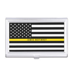 Thin Yellow Line Dispatcher Flag Monogram Business Card Case