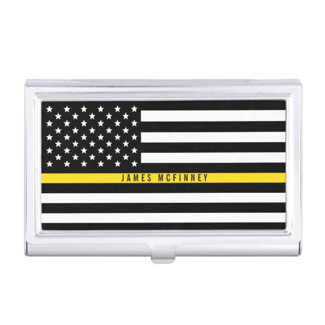 Thin Yellow Line Dispatcher Flag Monogram Business Card Case (Front)