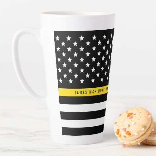 Thin Yellow Line Dispatcher Flag Monogram Large Latte Mug