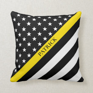 Thin Yellow Line Dispatcher Flag Monogram Name Throw Pillow