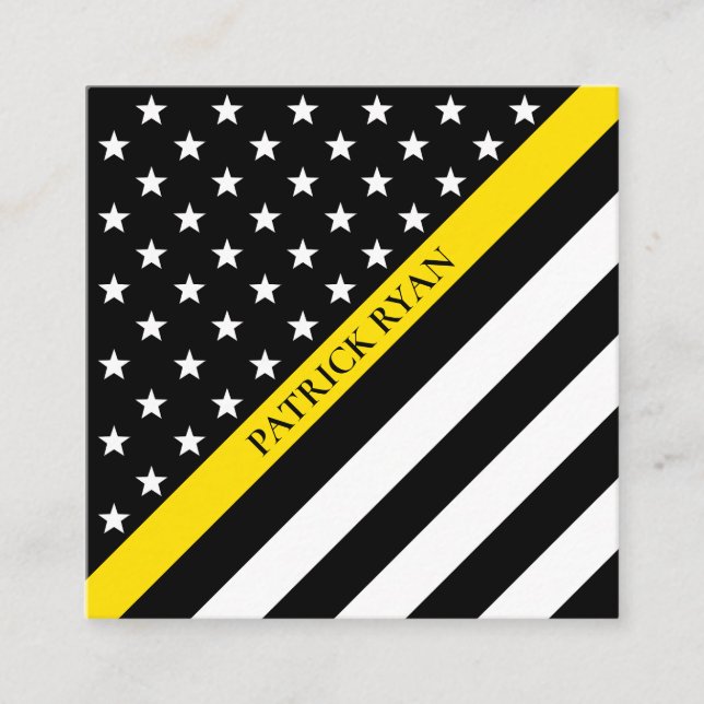 Thin Yellow Line Dispatcher Stars & Stripes Flag Square Business Card (Front)