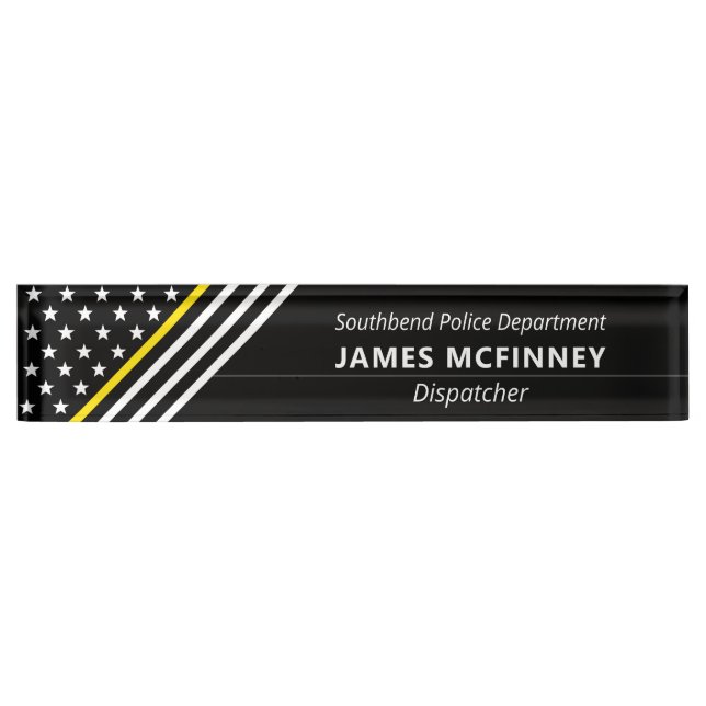 Thin Yellow Line Dispatcher Stars Stripes Monogram Desk Name Plate (Front)