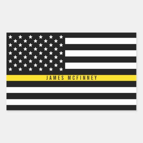 Thin Yellow Line Dispatchers Flag Custom Name Rectangular Sticker