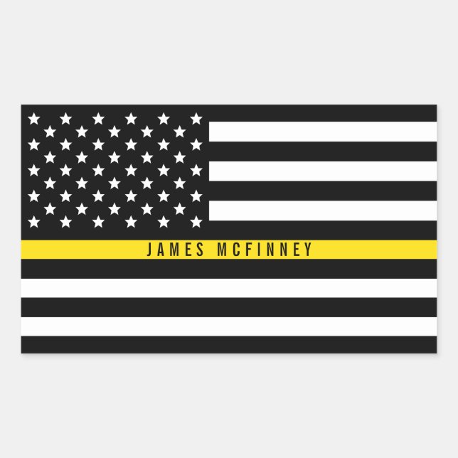 Thin Yellow Line Dispatchers Flag Custom Name Rectangular Sticker (Front)