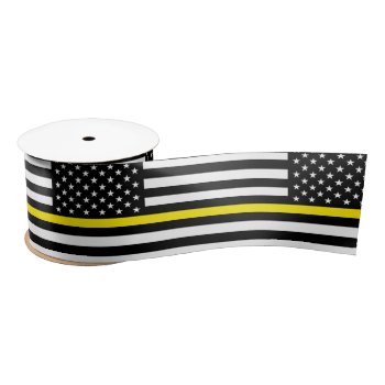 Thin Yellow Line Dispatchers Flag Satin Ribbon by FlagGallery at Zazzle